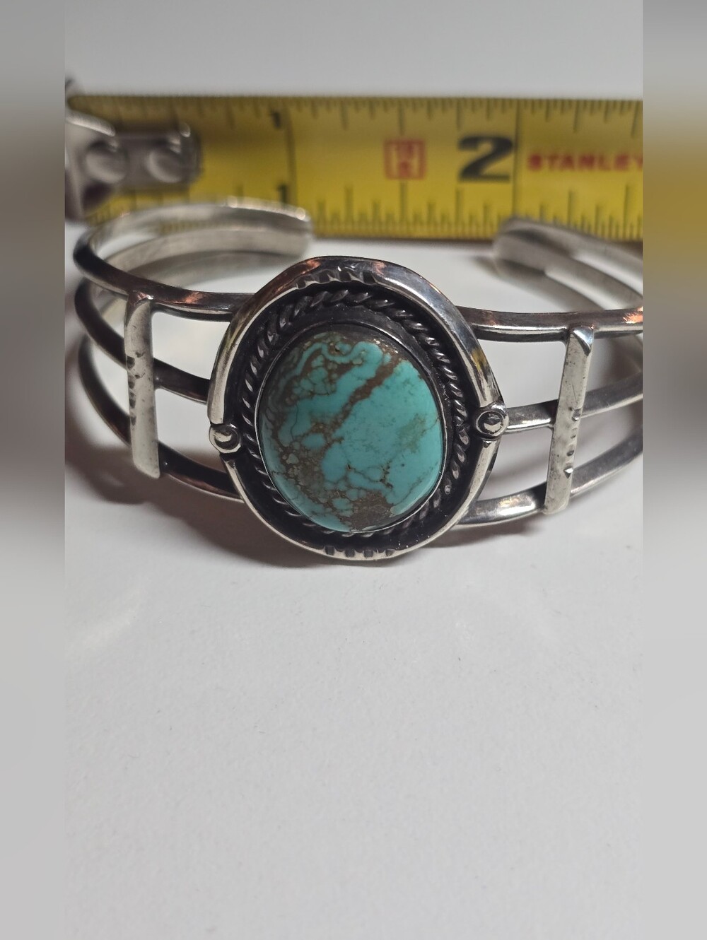 Vintage Navajo Sterling Silver And Number 8 Turquoise Exquisite Cuff Bracelet - Picture 7 of 8